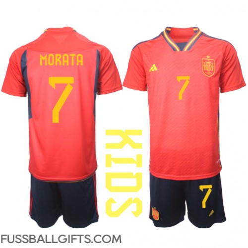 Spanien Alvaro Morata #7 Fußballbekleidung Heimtrikot Kinder WM 2022 Kurzarm (+ kurze hosen)